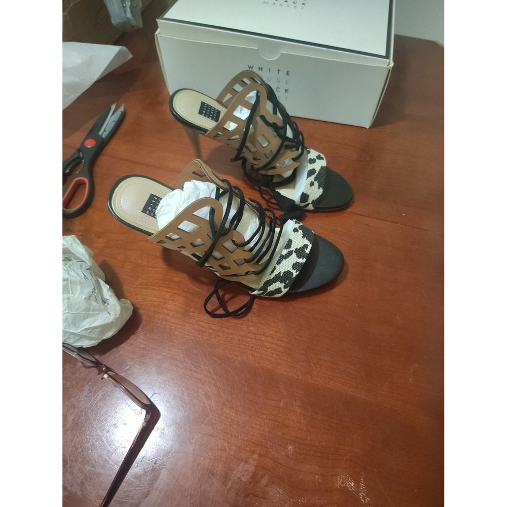 White House Black Market Tan, Black and Ivory Strappy Sandals